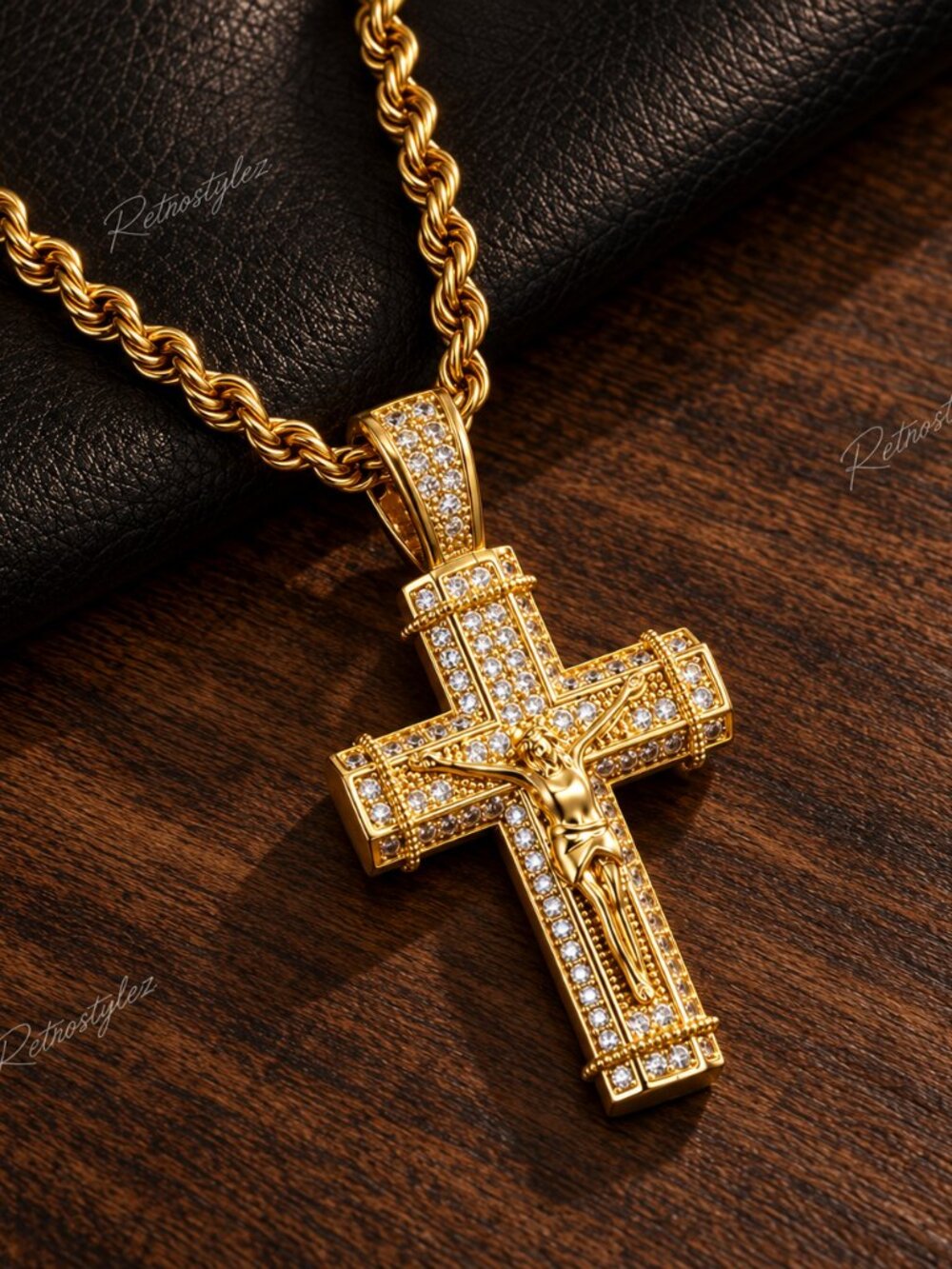 24" Mens 14K Gold 2ct Diamond Christian Cross Pendant Necklace 24 inch Chain NEW